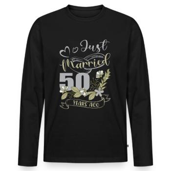 Noces d’or ! 50 ans de bonheur conjugal - T-shirt manches longues Premium bio Homme - noir - Devant - Nico (187cm)