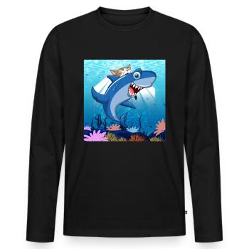 Cat bites shark - Men's Premium Organic Long Sleeve Shirt - black - Front - Nico (187cm)