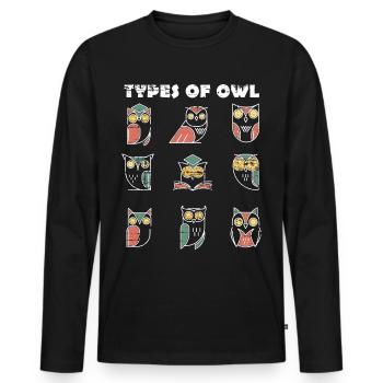 Types of Owls Ornithologist Owl - Men's Premium Organic Long Sleeve Shirt - black - Front - Nico (187cm)