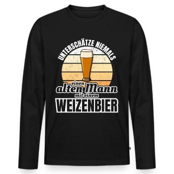 Weizenbier alter Mann Grossvater Vater Geschenk - Männer Premium Bio Langarmshirt - Schwarz - Vorne - Nico (187cm)