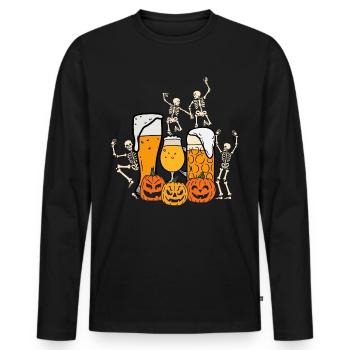 Halloween mit Bier und Skeletten - Männer Premium Bio Langarmshirt - Schwarz - Vorne - Nico (187cm)