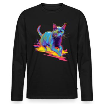 Colorful Cat Neon - Men's Premium Organic Long Sleeve Shirt - black - Front - Nico (187cm)