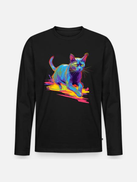Bunte Katze Neon - Männer Premium Bio Langarmshirt - Schwarz