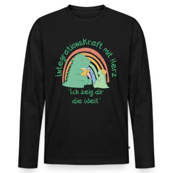 Integrationskraft mit Herz - Ich zeig dir die Welt - Männer Premium Bio Langarmshirt - Schwarz - Vorne - Nico (187cm)