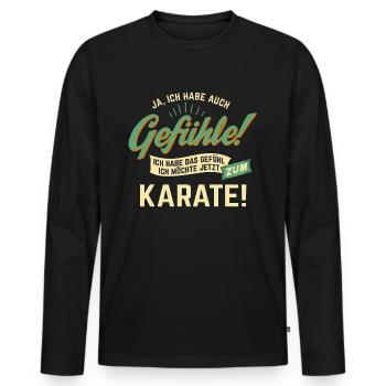 Gefuehle - ich moechte Sport - Karate! - RAHMENLOS - Männer Premium Bio Langarmshirt - Schwarz - Vorne - Nico (187cm)