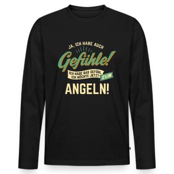 Gefuehle - ich moechte Sport - Angeln! - RAHMENLOS - Männer Premium Bio Langarmshirt - Schwarz - Vorne - Nico (187cm)