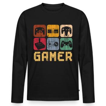 Gamer Gaming Console Video Game - Men's Premium Organic Long Sleeve Shirt - black - Front - Nico (187cm)