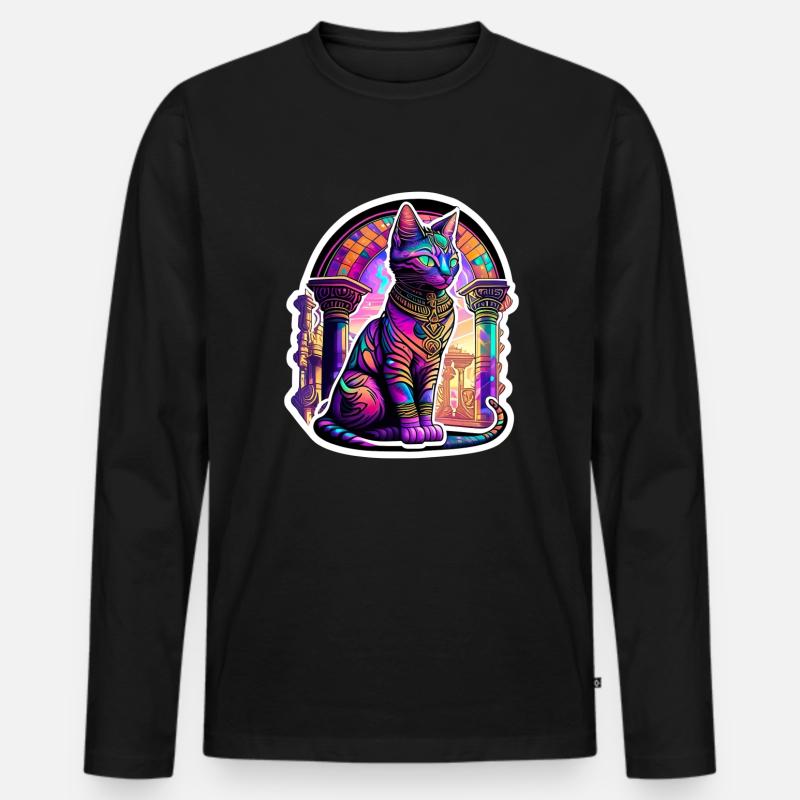 Egypt Cat Psychedelic - Männer Premium Bio Langarmshirt - Schwarz