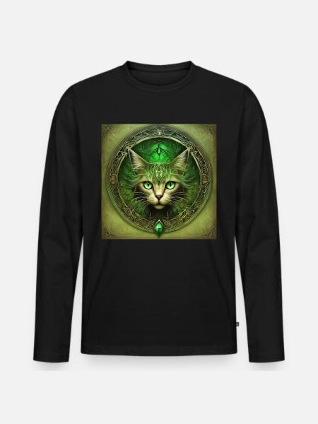 Mystic Cat - Männer Premium Bio Langarmshirt - Schwarz