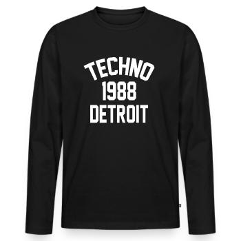 Techno 1988 Detroit - T-shirt manches longues Premium bio Homme - noir - Devant - Nico (187cm)