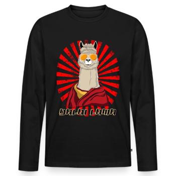 Llama - Funny Dalai Lama Retro Vintage Alpaca - Men's Premium Organic Long Sleeve Shirt - black - Front - Nico (187cm)