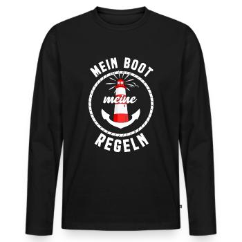 Mein Boot meine Regeln Kapitän Captain Anker - Männer Premium Bio Langarmshirt - Schwarz - Vorne - Nico (187cm)