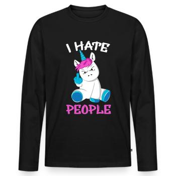Licorne je déteste les gens doigts puants - T-shirt manches longues Premium bio Homme - noir - Devant - Nico (187cm)