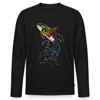 Orques Baleine Tueuse Baleine Tribal Polynésian Tattoo Maori - T-shirt manches longues Premium bio Homme - noir - Devant - Nico (187cm)