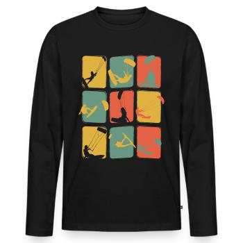 Kite Kiting Vintage Retro Kitesurfen Surf - Männer Premium Bio Langarmshirt - Schwarz - Vorne - Nico (187cm)