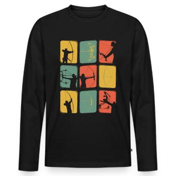 Bogenschießen Vintage Retro Recurve Compound Bogen - Männer Premium Bio Langarmshirt - Schwarz - Vorne - Nico (187cm)