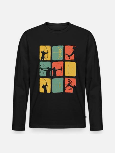 Bogenschießen Vintage Retro Recurve Compound Bogen - Männer Premium Bio Langarmshirt - Schwarz