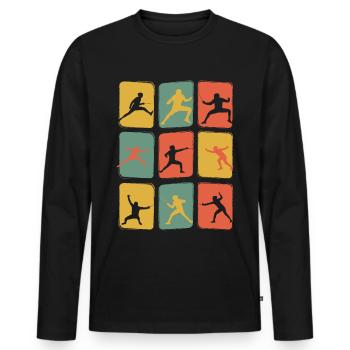 Escrime rétro vintage - T-shirt manches longues Premium bio Homme - noir - Devant - Nico (187cm)