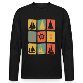 Segeln Kapitän Segler Vintage Retro - Männer Premium Bio Langarmshirt - Schwarz - Vorne - Nico (187cm)