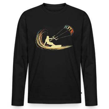 Kite Kiting Vintage Retro Kitesurfen Surf - Männer Premium Bio Langarmshirt - Schwarz - Vorne - Nico (187cm)
