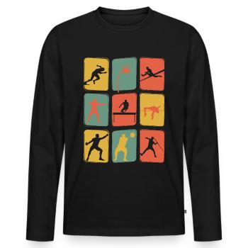 Leichtathletik Vintage Retro Athletik - Männer Premium Bio Langarmshirt - Schwarz - Vorne - Nico (187cm)