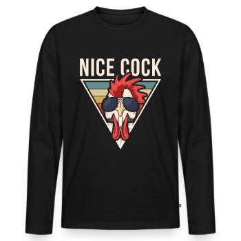Nice Cock Hahn Vintage Retro Lustig Frech Spruch - Männer Premium Bio Langarmshirt - Schwarz - Vorne - Nico (187cm)