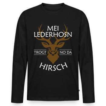 Mei Lederhosn trogt no da Hirsch Geweih - Männer Premium Bio Langarmshirt - Schwarz - Vorne - Nico (187cm)