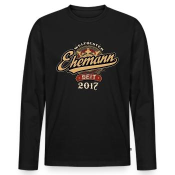 Weltbester Ehemann seit 2017 - Hochzeitstag - Männer Premium Bio Langarmshirt - Schwarz - Vorne - Nico (187cm)