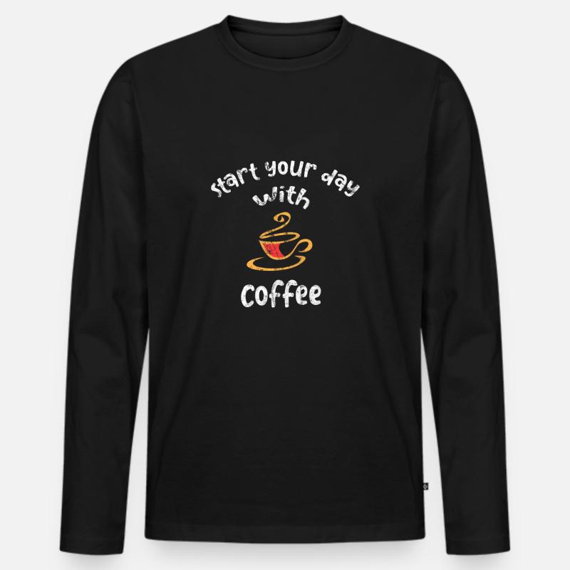 Kaffee - Männer Premium Bio Langarmshirt - Schwarz