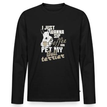 Café chien - T-shirt manches longues Premium bio Homme - noir - Devant - Nico (187cm)