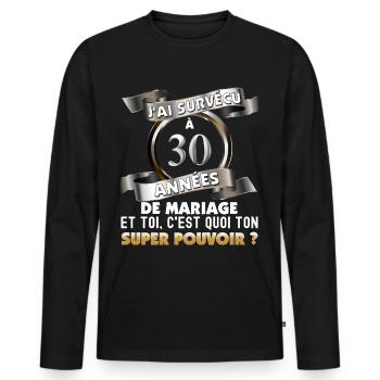 30 années de mariage noces de perle citation drole - T-shirt manches longues Premium bio Homme - noir - Devant - Nico (187cm)