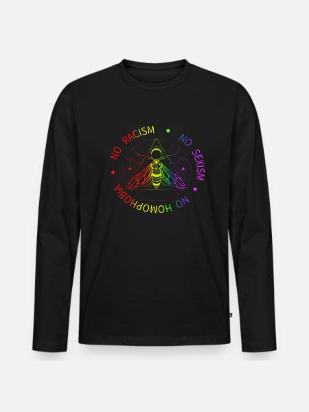 Death Moth Gothic Metal Pentagram - No Racism - Men's Premium Organic Long Sleeve Shirt - black