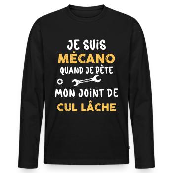 Humour mécano homme joint de culasse - T-shirt manches longues Premium bio Homme - noir - Devant - Nico (187cm)