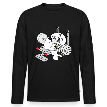 Egg Bench Press Cracked Egg Muscles Gym - Men's Premium Organic Long Sleeve Shirt - black - Front - Nico (187cm)