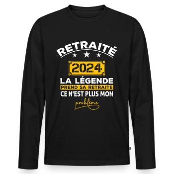 retraité 2024,cadeau de retraite - T-shirt manches longues Premium bio Homme - noir - Devant - Nico (187cm)