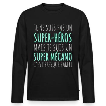 Mécanicien super-héros humour mécanique cadeau - T-shirt manches longues Premium bio Homme - noir - Devant - Nico (187cm)
