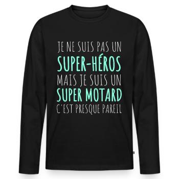 Motard super héros humour moto cadeau - T-shirt manches longues Premium bio Homme - noir - Devant - Nico (187cm)