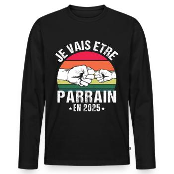 Je vais être parrain 2025 futur parrain vintage - T-shirt manches longues Premium bio Homme - noir - Devant - Nico (187cm)