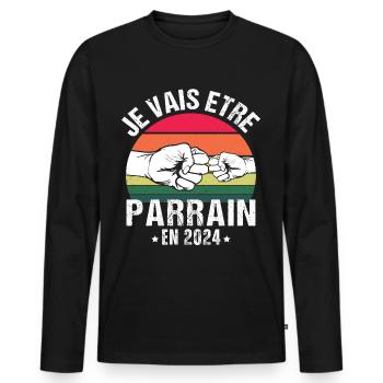 Je vais être parrain 2024 futur parrain vintage - T-shirt manches longues Premium bio Homme - noir - Devant - Nico (187cm)