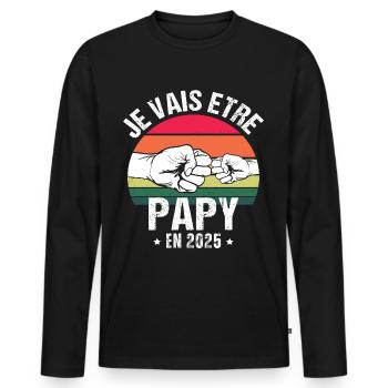 Je vais être papy en 2025 cadeau naissance vintage - T-shirt manches longues Premium bio Homme - noir - Devant - Nico (187cm)