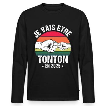 Je vais être tonton en 2025 cadeau naissance 2025 - T-shirt manches longues Premium bio Homme - noir - Devant - Nico (187cm)