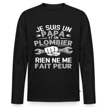 Papa plombier cadeau plomberie fête des pères - T-shirt manches longues Premium bio Homme - noir - Devant - Nico (187cm)