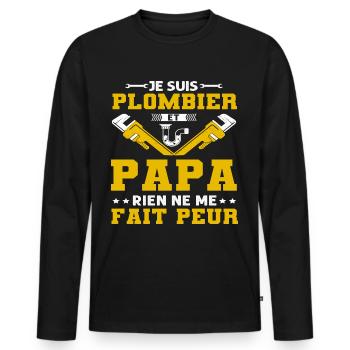 Papa plombier cadeau plomberie fête des pères - T-shirt manches longues Premium bio Homme - noir - Devant - Nico (187cm)