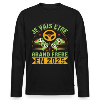Grand Frère 2025 Annonce Naissance Geek Gamer - T-shirt manches longues Premium bio Homme - noir - Devant - Nico (187cm)