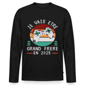 Grand Frère 2025 Annonce Naissance Geek Gamer - T-shirt manches longues Premium bio Homme - noir - Devant - Nico (187cm)