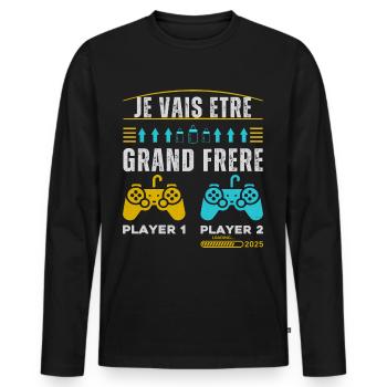 Grand Frère 2025 Annonce Naissance Geek Gamer - T-shirt manches longues Premium bio Homme - noir - Devant - Nico (187cm)