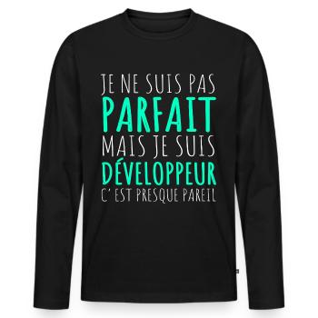 Humour Geek Cadeau Développeur Codeur Programmeur - T-shirt manches longues Premium bio Homme - noir - Devant - Nico (187cm)