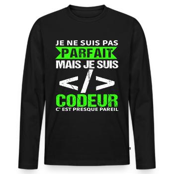 Humour Geek Cadeau Développeur Codeur Programmeur - T-shirt manches longues Premium bio Homme - noir - Devant - Nico (187cm)