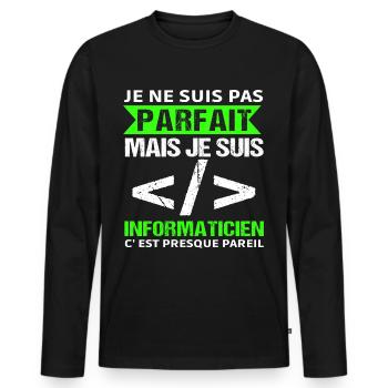 Humour Geek Cadeau Informaticien Programmeur - T-shirt manches longues Premium bio Homme - noir - Devant - Nico (187cm)
