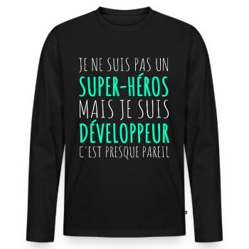 Humour Geek Cadeau Développeur Codeur Programmeur - T-shirt manches longues Premium bio Homme - noir - Devant - Nico (187cm)
